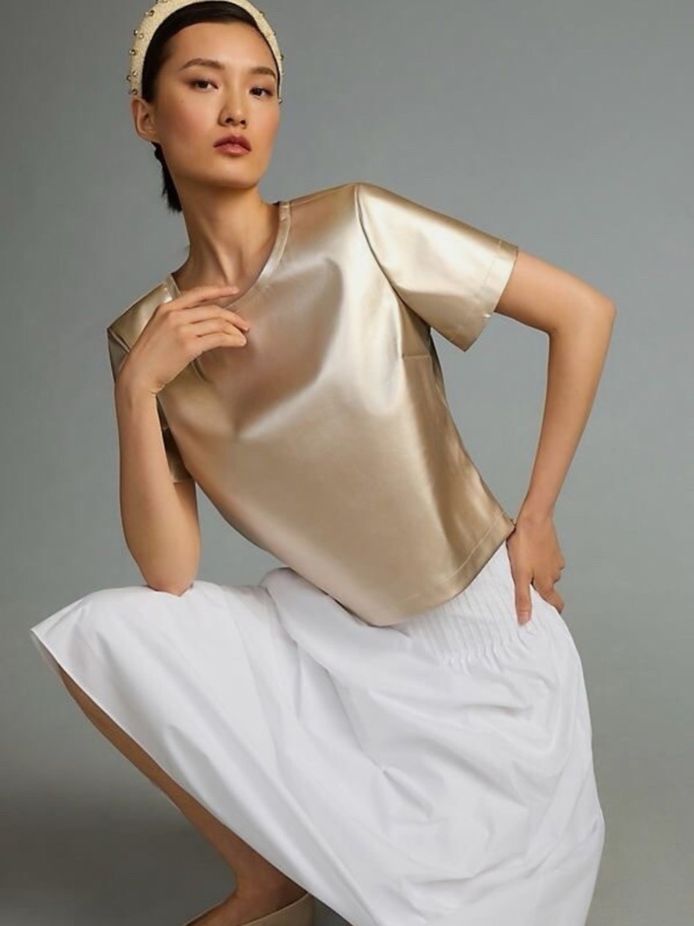 Anthropologie Porridge Collin Faux-Leather Short-Sleeve Top Small NWT